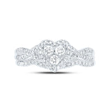 10kt White Gold Round Diamond Heart Bridal Wedding Ring Band Set 5/8 Cttw