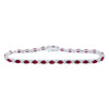 14kt White Gold Womens Oval Ruby Diamond Fashion Bracelet 7 Cttw