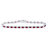 14kt White Gold Womens Oval Ruby Diamond Fashion Bracelet 7 Cttw