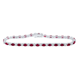 14kt White Gold Womens Oval Ruby Diamond Fashion Bracelet 7 Cttw