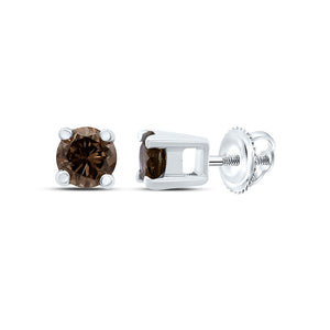 10kt White Gold Womens Round Brown Diamond Solitaire Earrings 1/4 Cttw