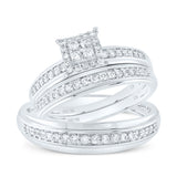 10kt White Gold His Hers Round Diamond Square Matching Wedding Set 1/2 Cttw