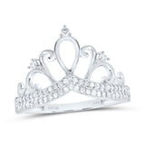 10kt White Gold Womens Round Diamond Crown Tiara Fashion Ring 1/5 Cttw