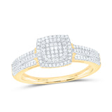 10kt Yellow Gold Round Diamond Square Bridal Wedding Engagement Ring 1/4 Cttw
