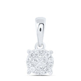 14kt White Gold Womens Princess Diamond Cluster Pendant 1/6 Cttw