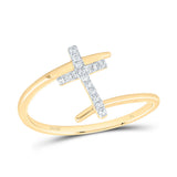 10kt Yellow Gold Womens Round Diamond Cross Ring 1/12 Cttw
