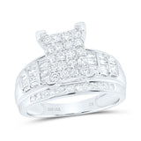 10kt White Gold Princess Diamond Cluster Bridal Wedding Engagement Ring 1 Cttw