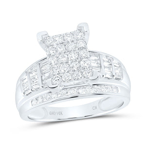 10kt White Gold Princess Diamond Cluster Bridal Wedding Engagement Ring 1 Cttw