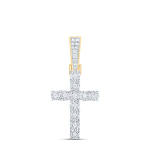 10kt Yellow Gold Mens Round Diamond Cross Charm Pendant 1/8 Cttw