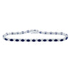 14kt White Gold Womens Oval Blue Sapphire Diamond Fashion Bracelet 7-3/8 Cttw