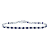 14kt White Gold Womens Oval Blue Sapphire Diamond Fashion Bracelet 7-3/8 Cttw
