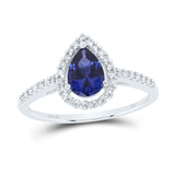 10kt White Gold Womens Pear Synthetic Blue Sapphire Teardrop Ring 1 Cttw