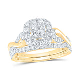 10kt Yellow Gold Princess Diamond Square Bridal Wedding Ring Band Set 1 Cttw
