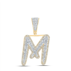 10kt Two-tone Gold Mens Round Diamond M Initial Letter Charm Pendant 1 Cttw