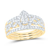 10kt Yellow Gold Pear Diamond 3-Piece Bridal Wedding Ring Band Set 7/8 Cttw