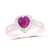 10kt Rose Gold Womens Heart Ruby Diamond Fashion Ring 1-1/3 Cttw