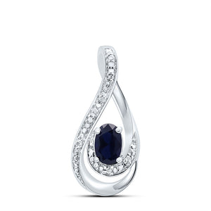 Sterling Silver Womens Oval Synthetic Blue Sapphire Solitaire Teardrop Pendant 1/2 Cttw