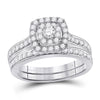 14kt White Gold Round Diamond Bridal Wedding Ring Band Set 3/4 Cttw