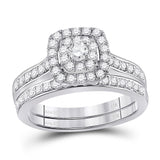 14kt White Gold Round Diamond Bridal Wedding Ring Band Set 3/4 Cttw