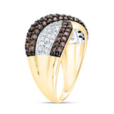 10kt Yellow Gold Womens Round Brown Diamond Crossover Stripe Band Ring 1 Cttw