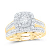 14kt Yellow Gold Round Diamond Halo Bridal Wedding Ring Band Set 1 Cttw