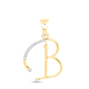 10kt Yellow Gold Womens Round Diamond B Initial Letter Pendant 1/12 Cttw