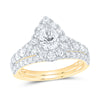 14kt Yellow Gold Pear Diamond Halo Bridal Wedding Ring Band Set 2 Cttw