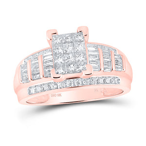 10kt Rose Gold Princess Diamond Cluster Bridal Wedding Engagement Ring 7/8 Cttw