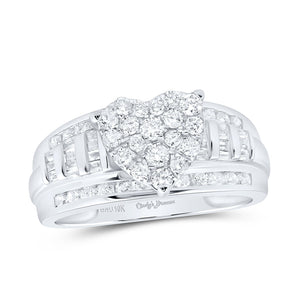 10kt White Gold Round Diamond Heart Bridal Wedding Engagement Ring 1 Cttw