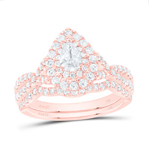 14kt Rose Gold Pear Diamond Halo Bridal Wedding Ring Band Set 1 Cttw