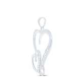 Sterling Silver Womens Round Diamond Double Heart Pendant 1/10 Cttw