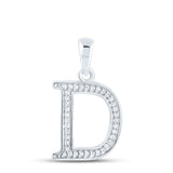 10kt White Gold Womens Round Diamond Initial D Letter Pendant 1/12 Cttw