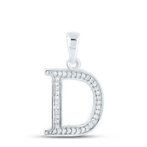 10kt White Gold Womens Round Diamond Initial D Letter Pendant 1/12 Cttw
