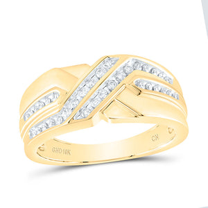 10kt Yellow Gold Mens Round Diamond Diagonal Double Row Band Ring 1/4 Cttw