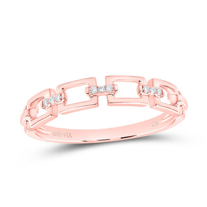 14kt Rose Gold Womens Round Diamond Chain Link Stackable Band Ring .03 Cttw