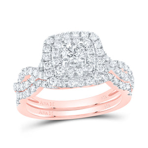 14kt Rose Gold Round Diamond Twist Halo Bridal Wedding Ring Band Set 1 Cttw