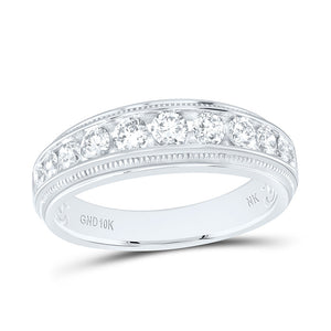 10kt White Gold Mens Round Diamond Band Ring 1 Cttw