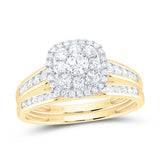 14kt Yellow Gold Round Diamond Square Bridal Wedding Ring Band Set 1 Cttw