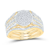 10k Yellow Gold Round Diamond Cluster Bridal Wedding Ring Band Set 3/8 Cttw