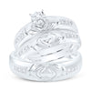 10kt White Gold His Hers Round Diamond Claddagh Matching Wedding Set 1/8 Cttw