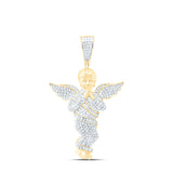 10kt Yellow Gold Mens Round Diamond Praying Angel Wings Charm Pendant 7/8 Cttw