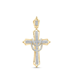 10kt Yellow Gold Mens Round Diamond Cross Charm Pendant 1/2 Cttw