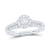 14kt White Gold Round Diamond Bridal Wedding Ring Band Set 1/2 Cttw