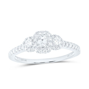 10kt White Gold Emerald Diamond 3-stone Bridal Wedding Engagement Ring 1/2 Cttw