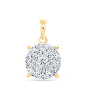10kt Yellow Gold Womens Round Diamond Cluster Pendant 1 Cttw