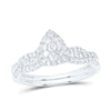 10kt White Gold Round Diamond Teardrop Bridal Wedding Ring Band Set 1/2 Cttw