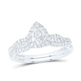 10kt White Gold Round Diamond Teardrop Bridal Wedding Ring Band Set 1/2 Cttw