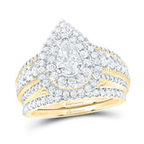 14kt Yellow Gold Pear Diamond Bridal Wedding Ring Band Set 2 Cttw