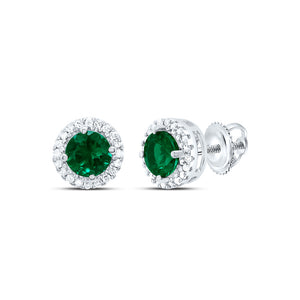 10kt White Gold Womens Round Synthetic Emerald Solitaire Stud Earrings 1 Cttw