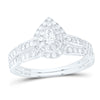 10kt White Gold Pear Diamond Halo Bridal Wedding Ring Band Set 3/8 Cttw